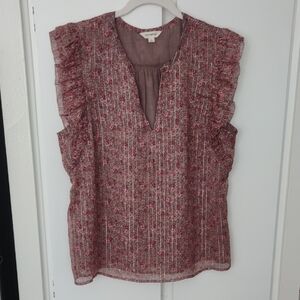 Lucky Brand Pink Floral Ruffle Blouse